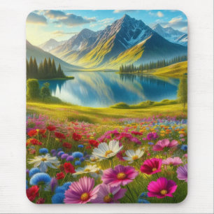 Mousepad Lago de montanha primavera/floral colorida