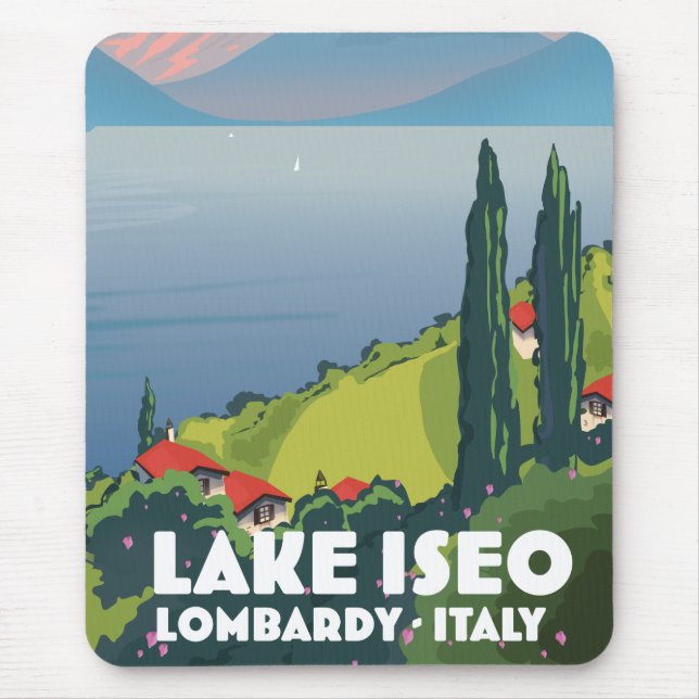 Mousepad Lago Iseo, poster de viagens Lombardia Itália (Frente)