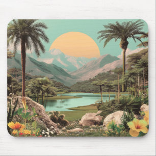 Mousepad Lago Tropical Surreal Com Palmeiras