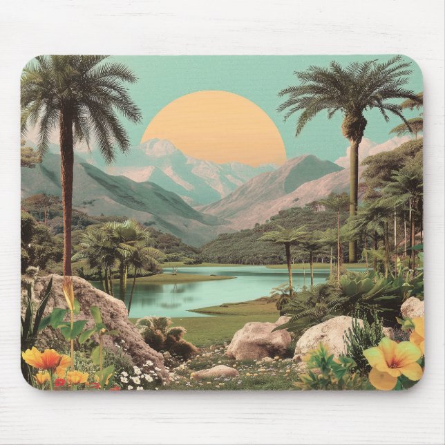Mousepad Lago Tropical Surreal Com Palmeiras (Frente)