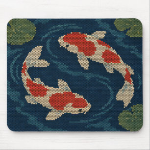 Mousepad Lagoa de Koi Japonesa Peixe Branco Vermelho Arte P