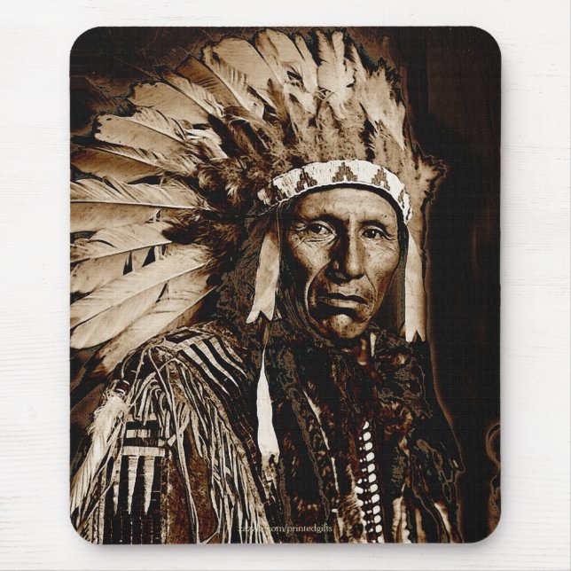 Mousepad Lakota Cão-Chefe Nativo Americano Histórico de Águ (Frente)