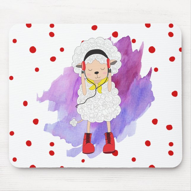 Mousepad Lamb hipster Girl com Red Boots (Frente)