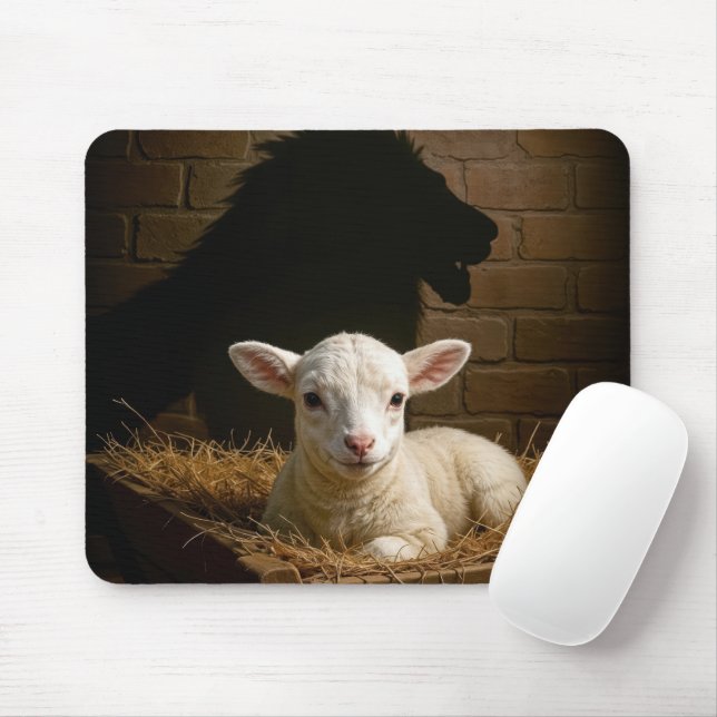 Mousepad Lamb In a Manger With Lion Shadow (Com mouse)