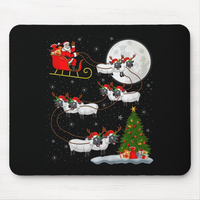 Mousepad Lambs Sheep Santa Sleigh Flying Funny Magical Chri (Frente)