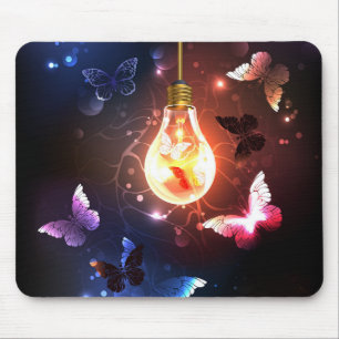 Mousepad Lâmpada Brilhante com Borboletas Noturnas