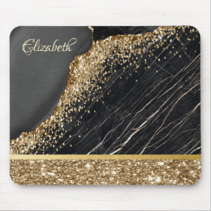 Mousepad Lantejoulas Brilhantes Douradas Elegantes Mármore 