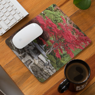Mousepad Lanterna do Jardim Japonês e Foto das Folhas Verm
