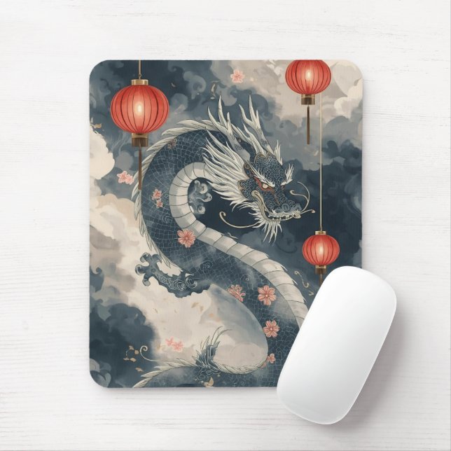 Mousepad Lanternas do Dragão Chinês Azul (Com mouse)