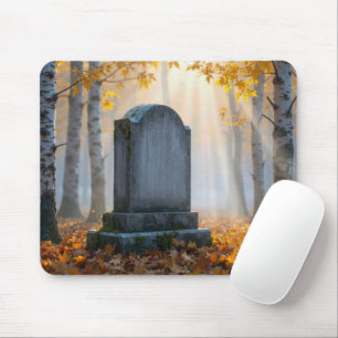 Mousepad Lápide em um Cemitério de Outono Nebuloso