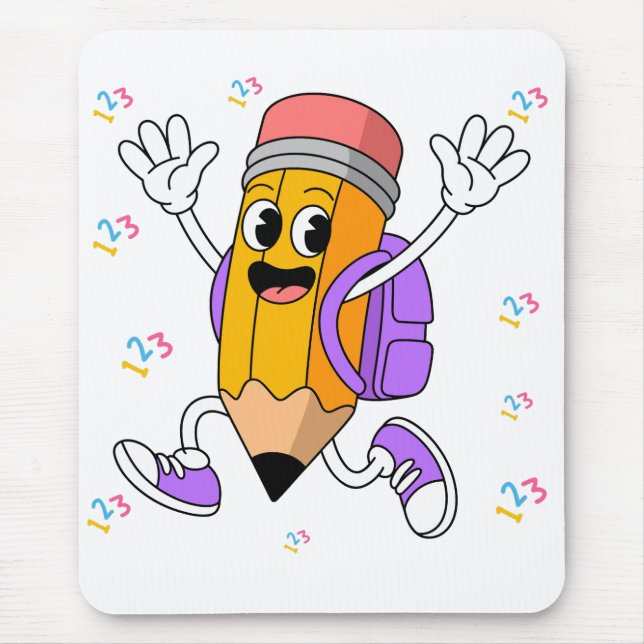 Mousepad Lápis Amigável Design de Volta às Aulas.  (Frente)