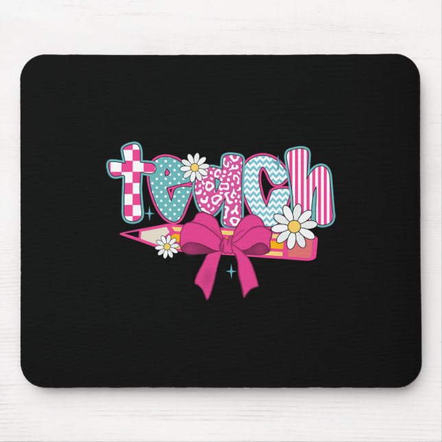 Mousepad Lápis de Professora Xadrez Retro Laço Coquete de V (Frente)