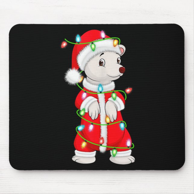Mousepad Lar Bear Christmas Lights Santa Costume Cute Anima (Frente)