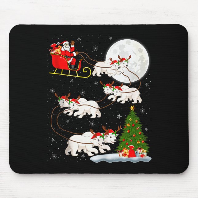Mousepad Lar Bear Santa Sleigh Flying Funny Magical Christm (Frente)