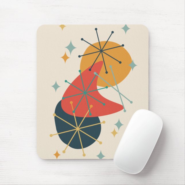 Mousepad Laranja, Amarelo, Abstrato Meados do Século em Car (Com mouse)