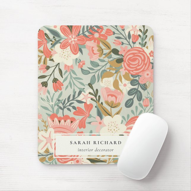 Mousepad Laranja Azul, Azul, Lace Verde, Ambrosia Floral (Com mouse)