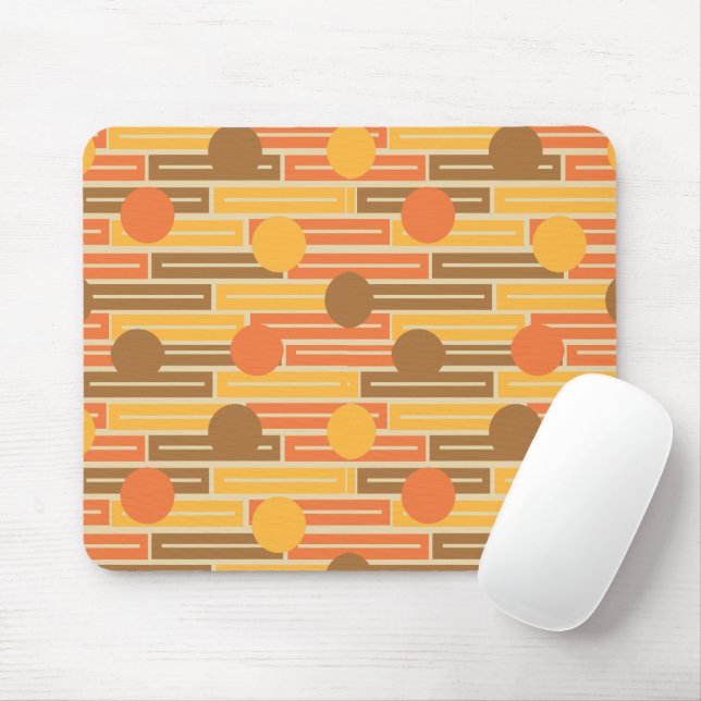 Mousepad Laranja, Dourado, Retângulos castanhos e Círculos (Com mouse)
