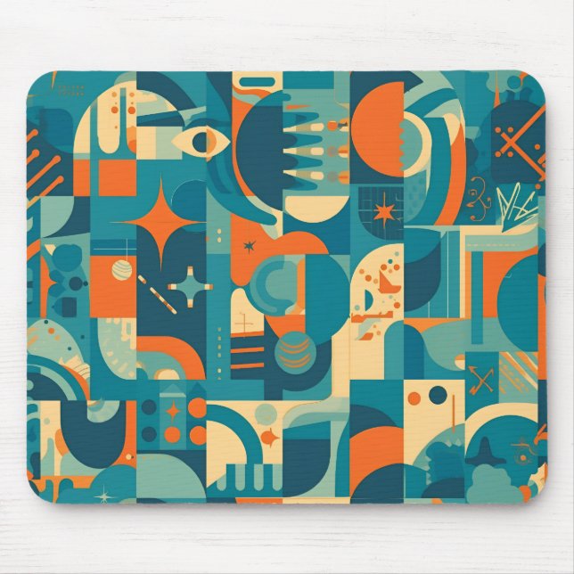 Mousepad Laranja e Verde Geométrico Abstrato (Frente)