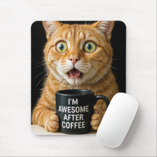 Mousepad Laranja Gato Com Café Divertido