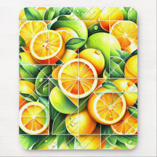 Mousepad Laranja Limão Botânico Cítrico Geométrico