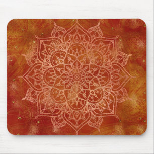 Mousepad Laranja Mandala e Dourado Glam Moderno Chic