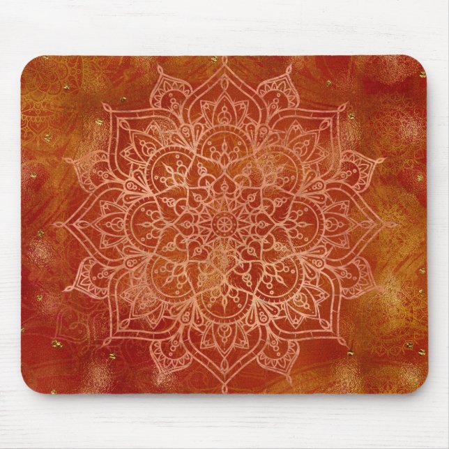 Mousepad Laranja Mandala e Dourado Glam Moderno Chic (Frente)