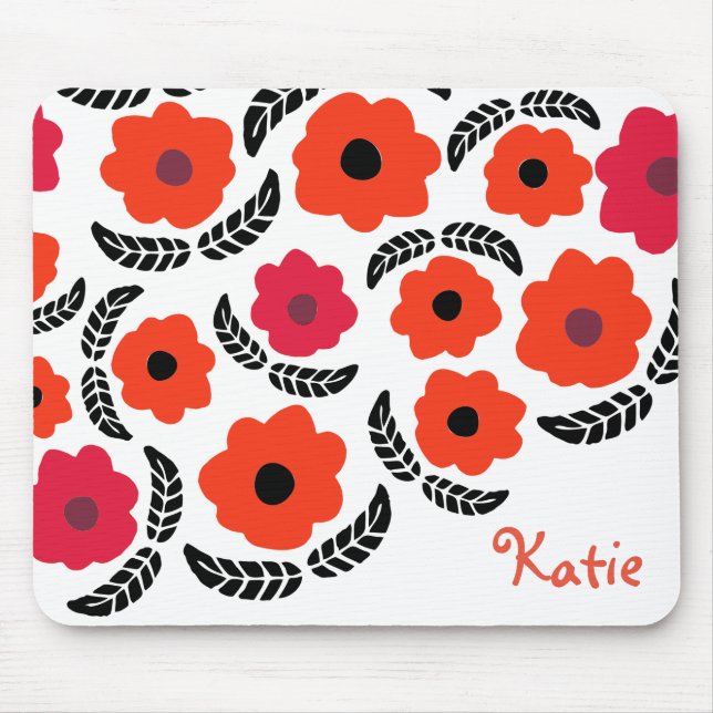 Mousepad Laranja Moderno e Floral Vermelho Personalizado (Frente)