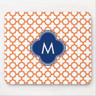 Mousepad Laranja Monograma e Folha Azul Real