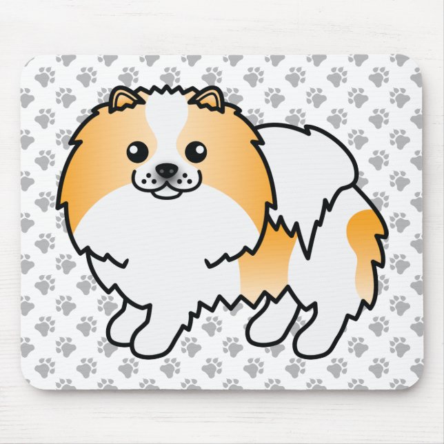 Mousepad Laranja Parti-Color Pomerânia Cachorro Fofo & Pata (Frente)