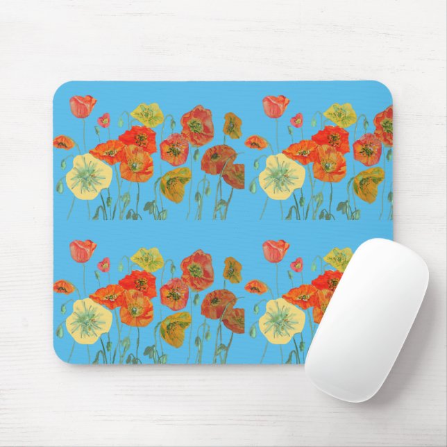 Mousepad Laranja Yellow Red Poppies flores Floreal Mouse Pa (Com mouse)