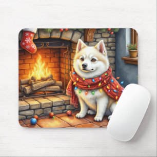 Mousepad Lareira de Cachorro Esquimó Americano com Luzes de