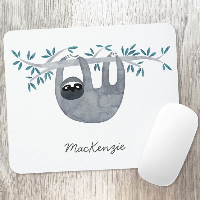 Mousepad Largura Personalizada (Sloth watercolor personalized custom name art mousemat)