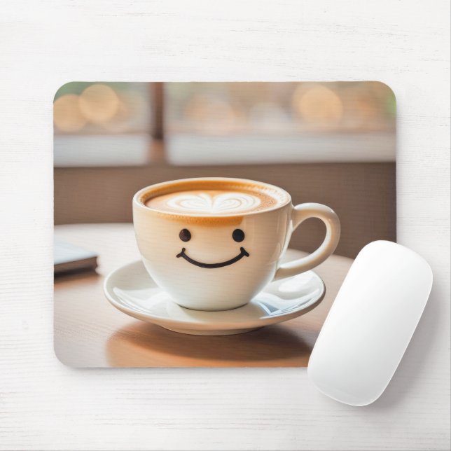 Mousepad Latte Sorridente Junto à Janela Ensolarada (Com mouse)