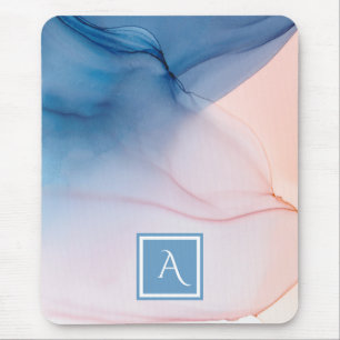 Mousepad Lava Abstrato de cor azul e pêssego com monograma