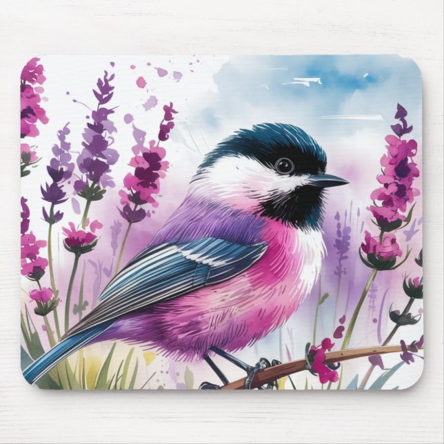 Mousepad Lavanda de aquarela e Frango (Frente)