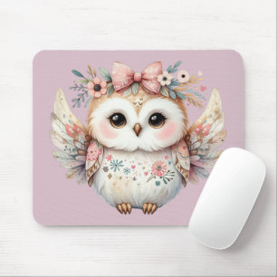 Mousepad Lavanda de Ilustração de Coruja Kawaii Boho