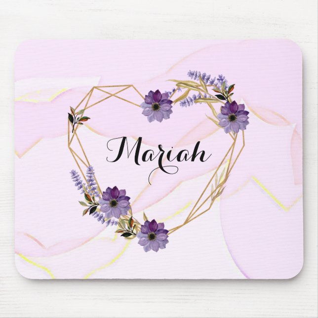 Mousepad Lavanda Elegante e Coração Floral Lilac (Frente)