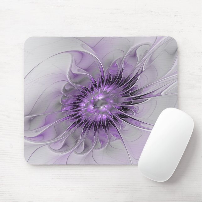 Mousepad Lavanda Flor Sonho Moderno Abstrato de Arte Fracta (Com mouse)