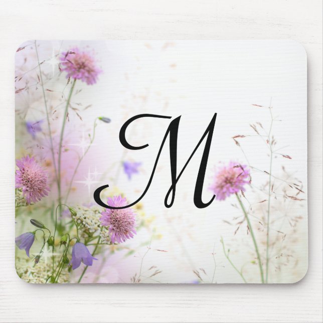 Mousepad Lavanda Flores Selvagens Monograma Placa Inicial d (Frente)