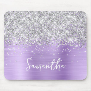Mousepad Lavanda Glam Nome Brilho Prateado