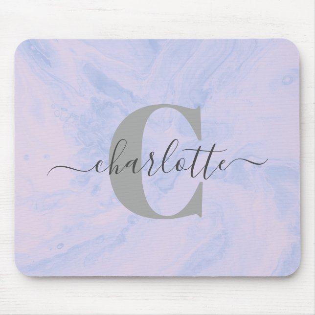 Mousepad Lavanda Lilac Marble Elegante Monograma Nome (Frente)