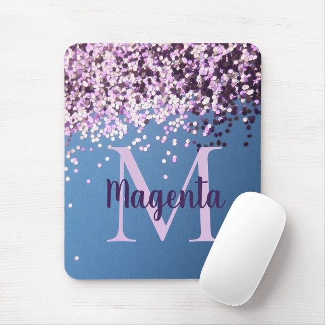 Mousepad Lavanda Monograma Confetti em Azul (Com mouse)