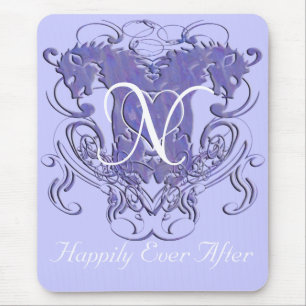 Mousepad Lavanda Vintage Lions com Swirls Monograma