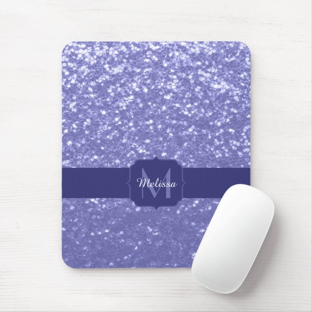 Mousepad Lavanda violeta brilha brilho monograma (Com mouse)