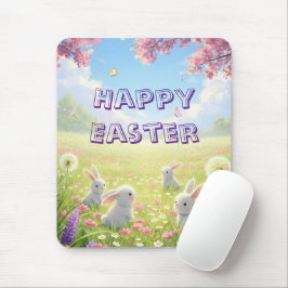 Mousepad Lavender Easter Cute White Bunny Floral Spring 