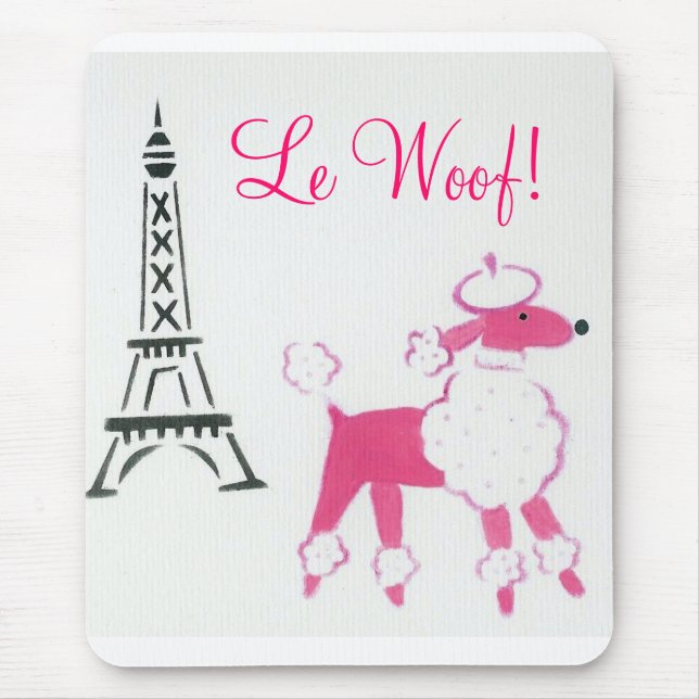 Mousepad Le Woof! Caniche cor-de-rosa em Paris (Frente)