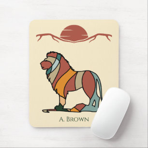 Mousepad Leão Abstrato Monograma Sereno Savana Gentil