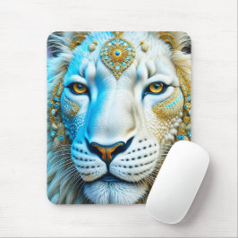 Mousepad Leão branco majestoso e Dourado