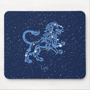 Mousepad Leão Constelação e Símbolo Zodíaco com Estrelas
