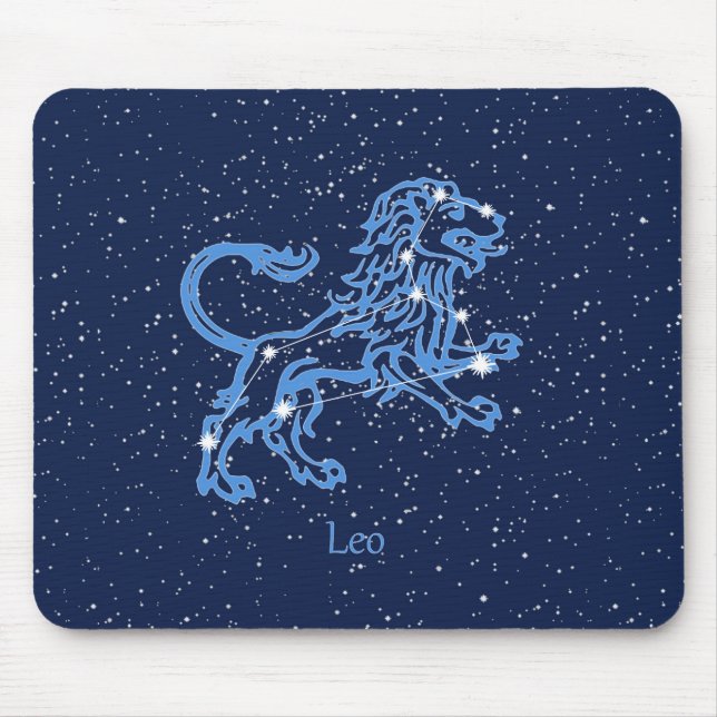 Mousepad Leão Constelação e Símbolo Zodíaco com Estrelas (Frente)